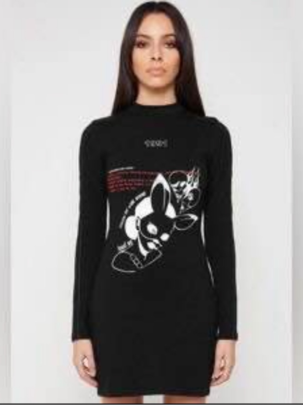 Manière De Voir Graphic Bodycon Mini Dress – UK 10 US 6 – Long Sleeve 1991 Print